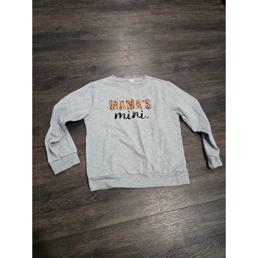 Shein Kids Gray Mamas Mini Leopard Print Graphic Sweatshirt Size 130 7-8Y